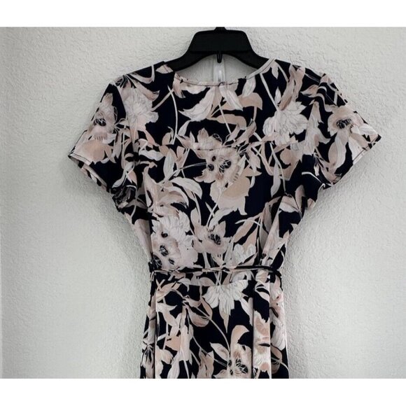 LEITH Floral Wrap Dress Sz. M Navy Blue Pink Nordstrom Work‎ Baby Shower Wedding - Picture 5 of 8